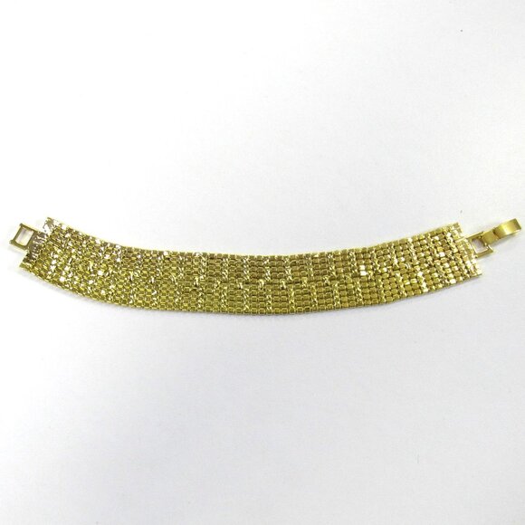 Gold Plated Clear Rhinestone Sparkle Bracelet Evening Wedding Formal Sparkle - Picture 2 of 3